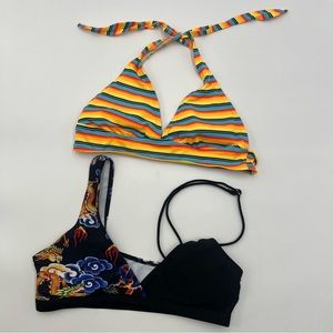 Lot of 2 Bikini Tops size Medium Catalina & Romwe Dragons, Stripes, Beachy